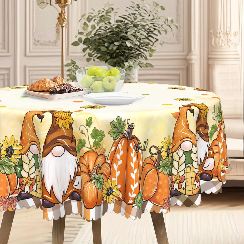 Autumn-Themed Cartoon Tablecloth, Pumpkin Elf And Sunflower Pattern, Warm Table Cloth With Tableware