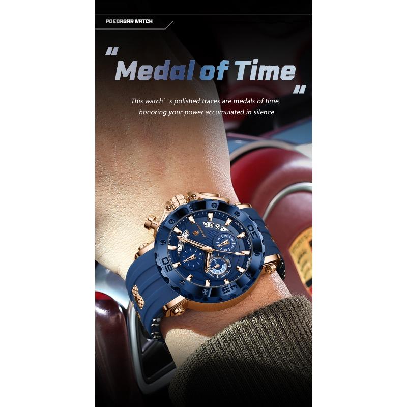POEDAGAR Reloj Deportivo de Lujo para Hombre Cronógrafo Impermeable Luminoso Moda Reloj Calendario Correa de Silicona Relojes de Cuarzo
