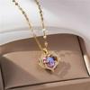 Colorful Ocean Heart Necklace with Angel Wing Pendant for Women