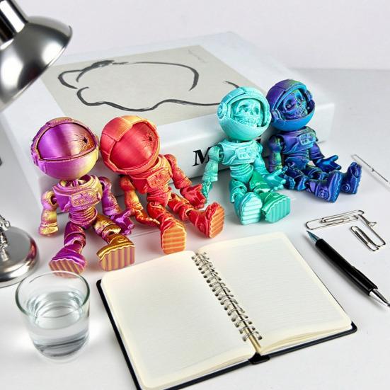 3D Printed Astronaut Skeleton Ornament Halloween Space Zombie Figurine Fidget Toy with Movable Joints Articulated Skeleton Model Decoration