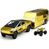 1:32 Tesla Cybertruck Camper Gold-Color Set - Pull-Back & Sound/Light Alloy Model, Collector‘s Showpiece