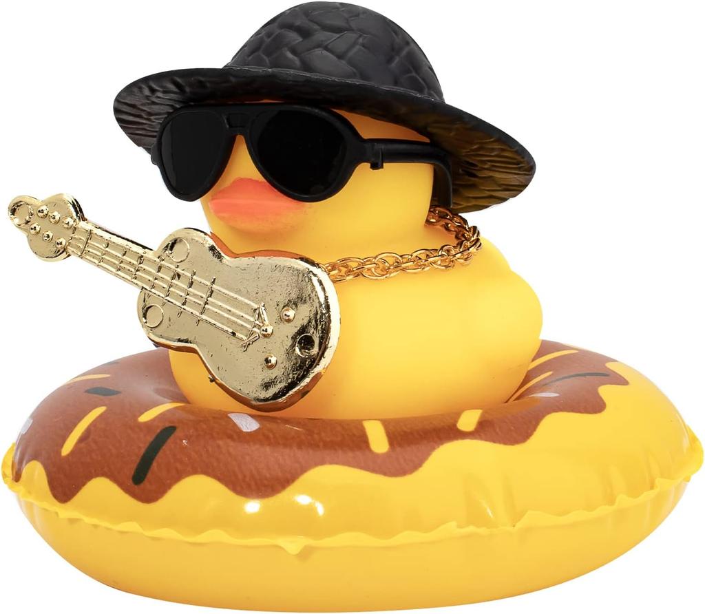 Car Duck Ornament Dashboard Decorations For Car Rubber Accessories With Sunglasses Hat Necklace Swim Ring And Mini Musical Instr