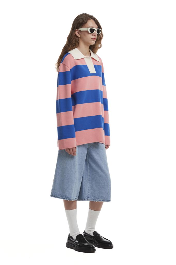 TRUNK PROJECT Stripe Polo Sweater_Pink/Blue