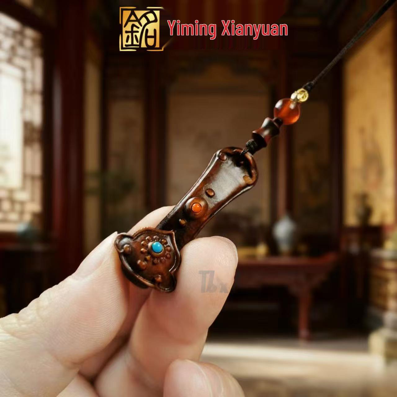 Yi Ming Xian Yuan Rosewood Carved Ruyi Phone Charm for Women