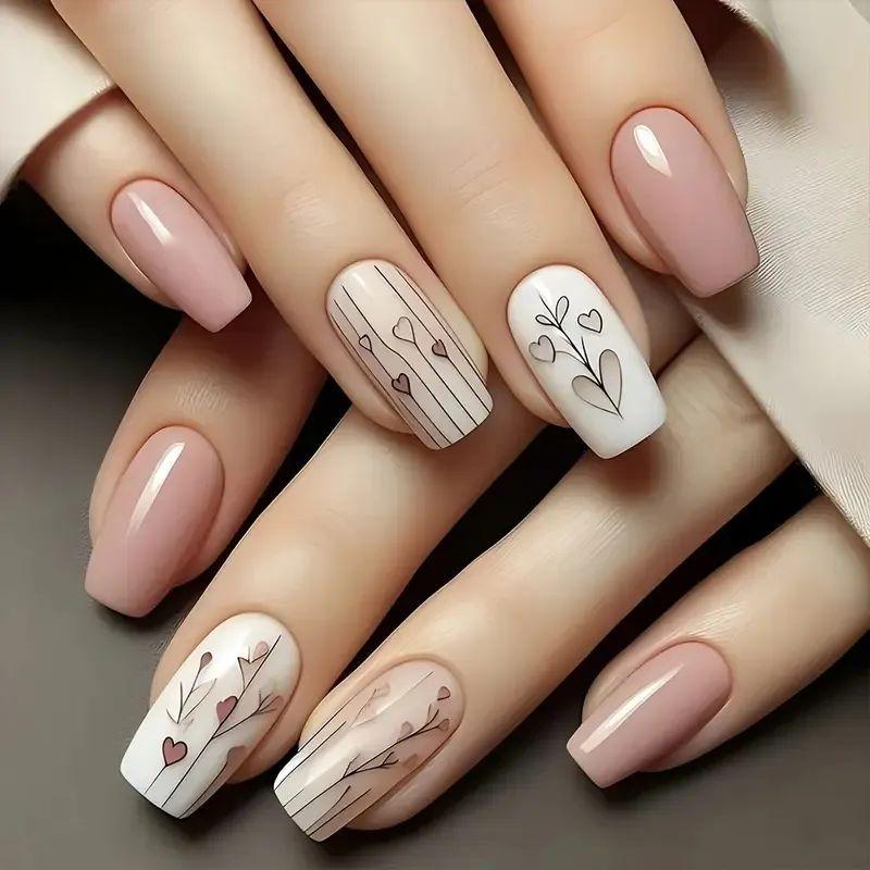 Nail Art Simple Fashion Valentine S Day Collection Love French Glitter Medium And Long Wear Nail Jelly glue + rubbing strips*3pcs
