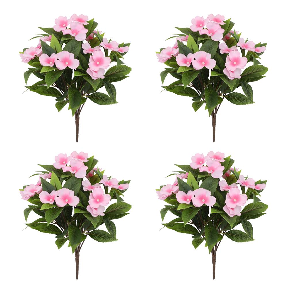 4 Pcs Lifelike Faux Impatiens Flowers for Outdoor Use Perfect Weather Resistant Decor for Your Home and Garden