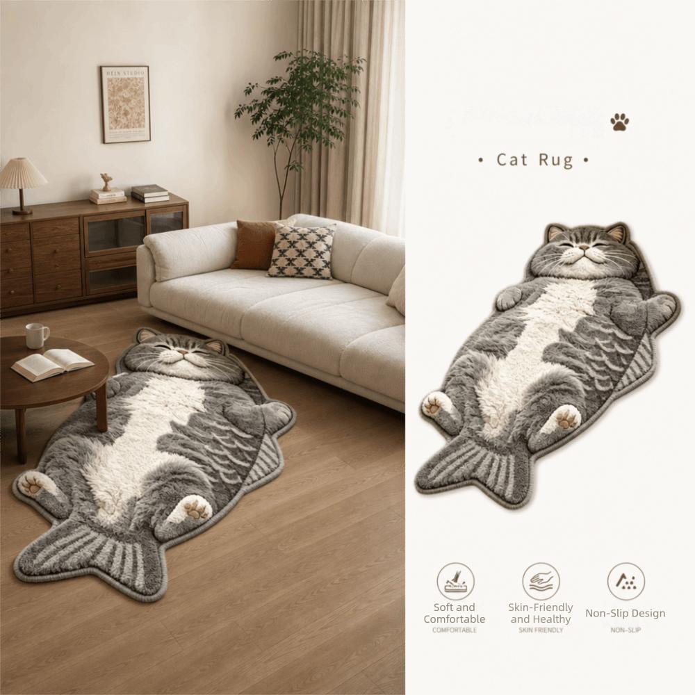 Anti-fouling Home Decor Carpet Easy To Clean Cartoon Cat Carpet Fish-Shaped Area Rug Bedrooms
