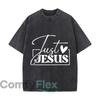 Just Love Jesus Christian Faith Cross Vintage Distressed Loose Streetwear Tops