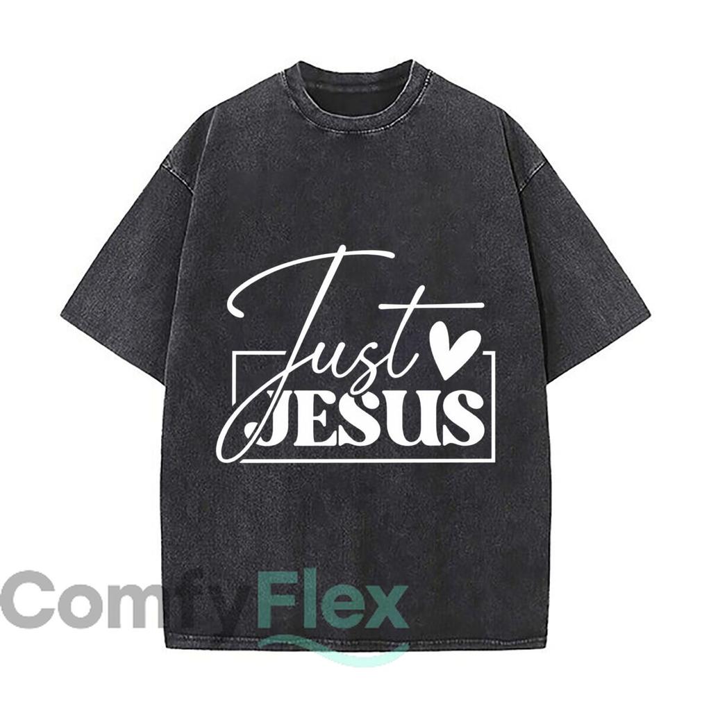 Just Love Jesus Christian Faith Cross Vintage Distressed Loose Streetwear Tops