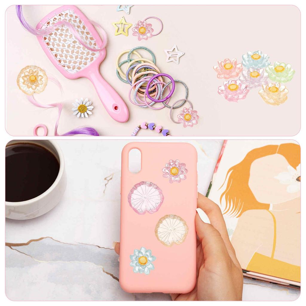 CoCud Mini Resin Flowers, 0.94 Inch Diameter, Miniature Lotus Flowers for Dollhouses, Colorful Color Scheme - (Uses: Fairy Garden, Dollhouse, Party