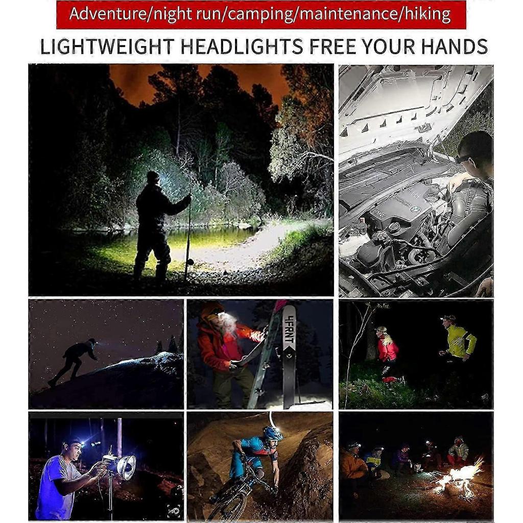 COB LED Headlamp, Powerful USB Rechargeable Head Torch, Waterproof Headlight 2000 Lumens 2pcs, Helmet Work Light, for Camping, Car Maintenance and Con