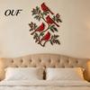 Unique Gifts for Garden Lovers Metal Bird Wall Decor, Red & Chickadee Sculpture with Branches and Whimsical Decorations Berries, 2D Iron Art