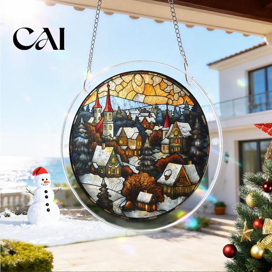 Stained Glass Window Art Christmas Acrylic Puzzle Suncatcher, Holiday Tree Snowman Stockings Red Bird Sun Catcher Suncatcher Kit for Adults,