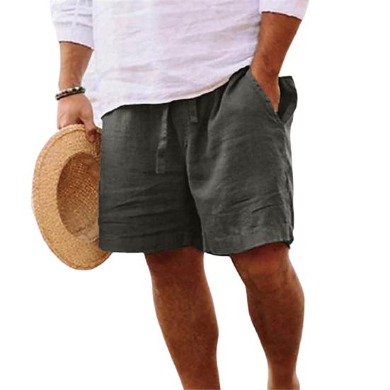 Mid-Rise Elastic Waistband Drawstring Men Shorts Pockets Straight Wide Leg Knee Length Solid Color Loose Fitness Beach Shorts Sportwear