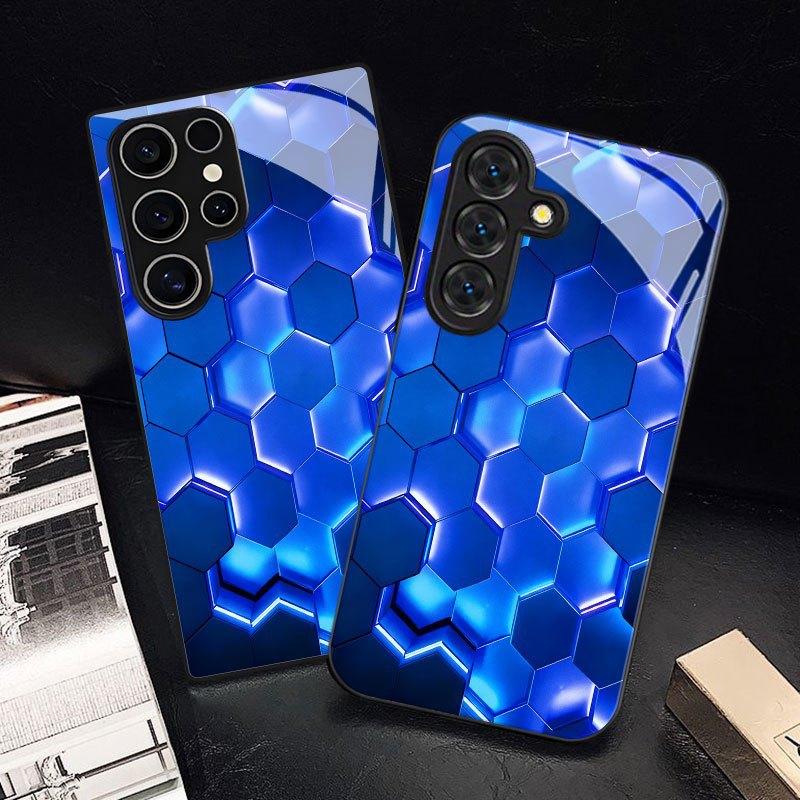 Samsung S26ULTRA Mobile Phone Case S25 Blue Hexagon S24 Tempered Glass A16 Protective Case A07