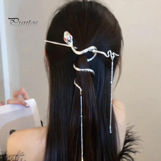 Hair Stick Fringe Design Snake Shape Ponytail Hairpin Glossy Finish Snake-shaped Hair Clip Photography Vacation Hair Accessory