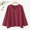 ZANZEA Women Loose Casual V-Neck Solid Color 3/4 Sleeve Cotton Blouse