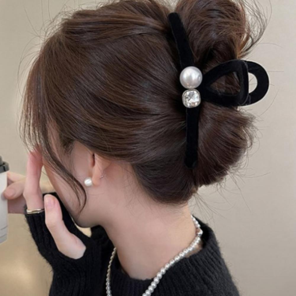 New Arrivals Open Run Cubic Hair Clip Pearl Beads Velvet Hairpin
