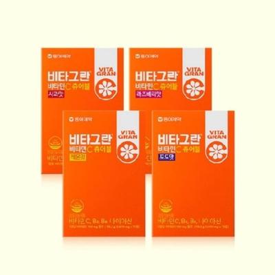 Dong-A Pharmaceutical VitaGran Vitamin C Chewable Tablets, 72 Tablets, 4 Flavors (Lemon, Apple, Grape, Raspberry)
