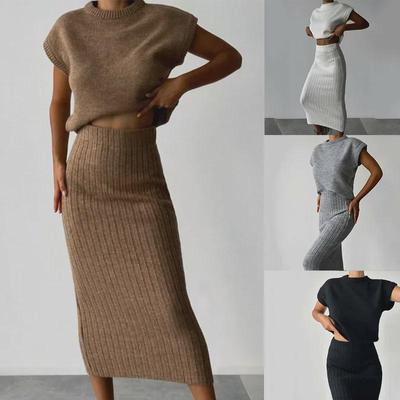 2025 New Sleeveless Slim Fit Long Dress with Solid Color Set - European & American Women's Autumn/Winter Fashion