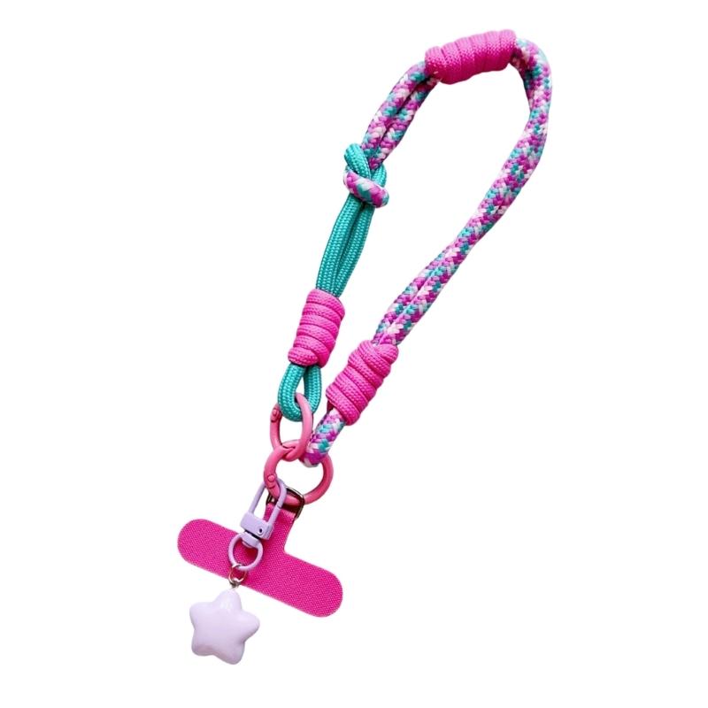 Multicolor Phone Strap Polyester Metal Charm Detachable Tethers Mobile Lanyard Adjustable Wristband for Key Accessories