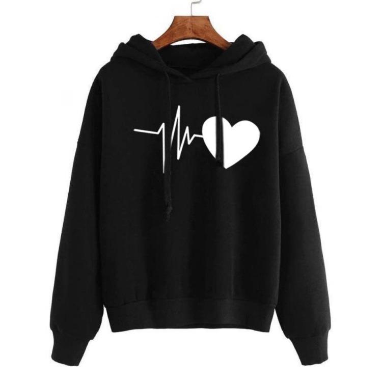 Heartbeat Print Hooded Sweater Jacket Loose Casual Autumn Winter