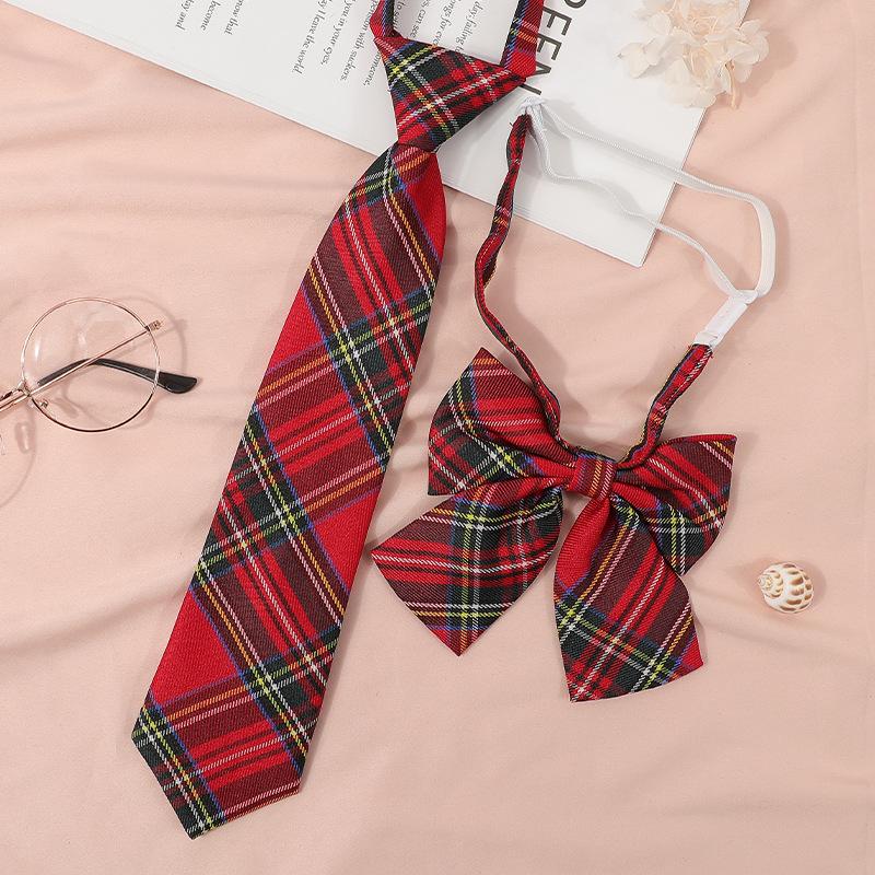 Jkdk Japanese Korean Version Of Striped College Style Red Cyan Gray Blue Shirt Men'S And Women'S Accessories Free Tie Tie Set