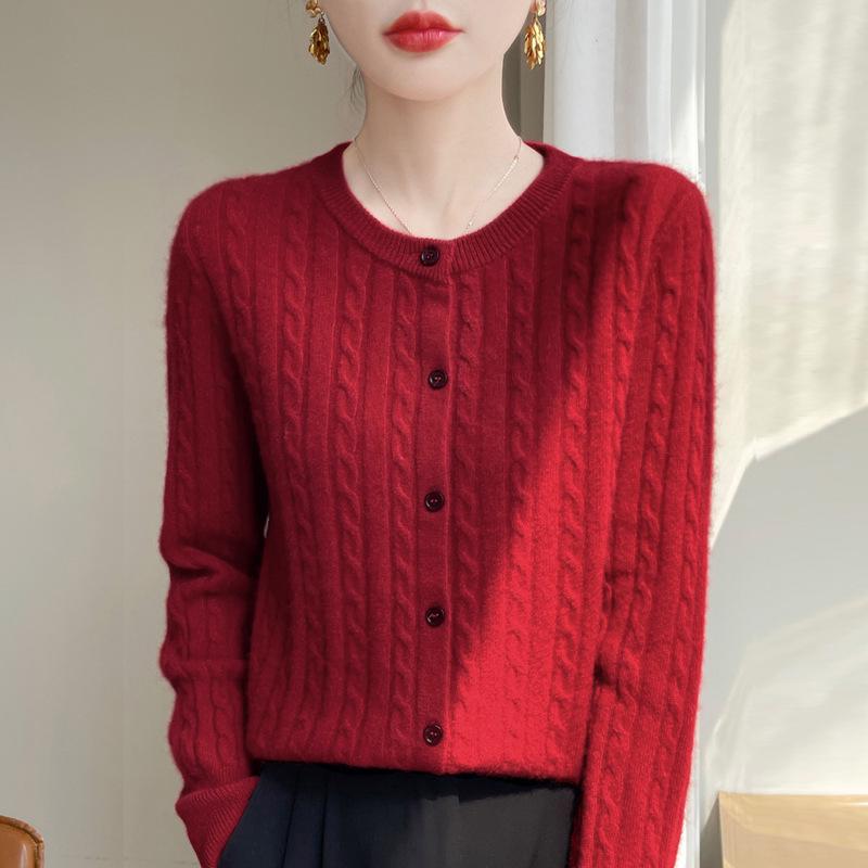 Dámský pletený kardigan s kulatým výstřihem Andy Cashmere Sweater Coat - Podzim 2025, Korejský styl