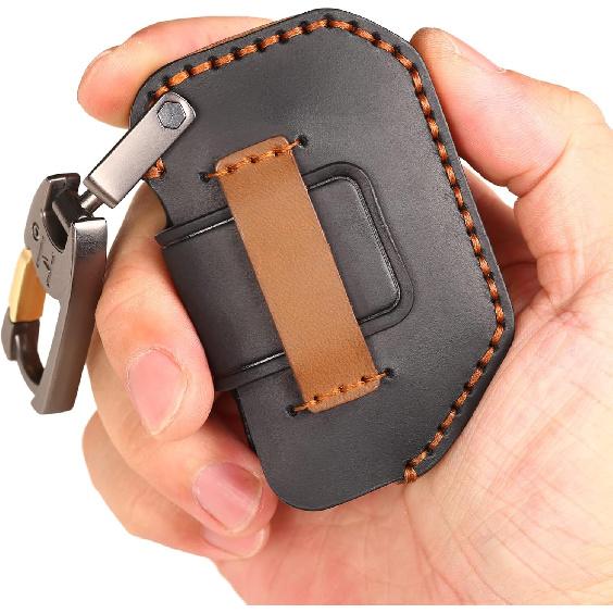 EASYANT Handmade Leather Car Key Fob Cover Compatible with Jeep 2018-2024 Wrangler Gladiator Sahara Rubicon 4 Buttons Black