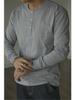Men's Slim Fit Khaki Henley: 320g Cotton, Long Sleeve, Retro Style for Autumn