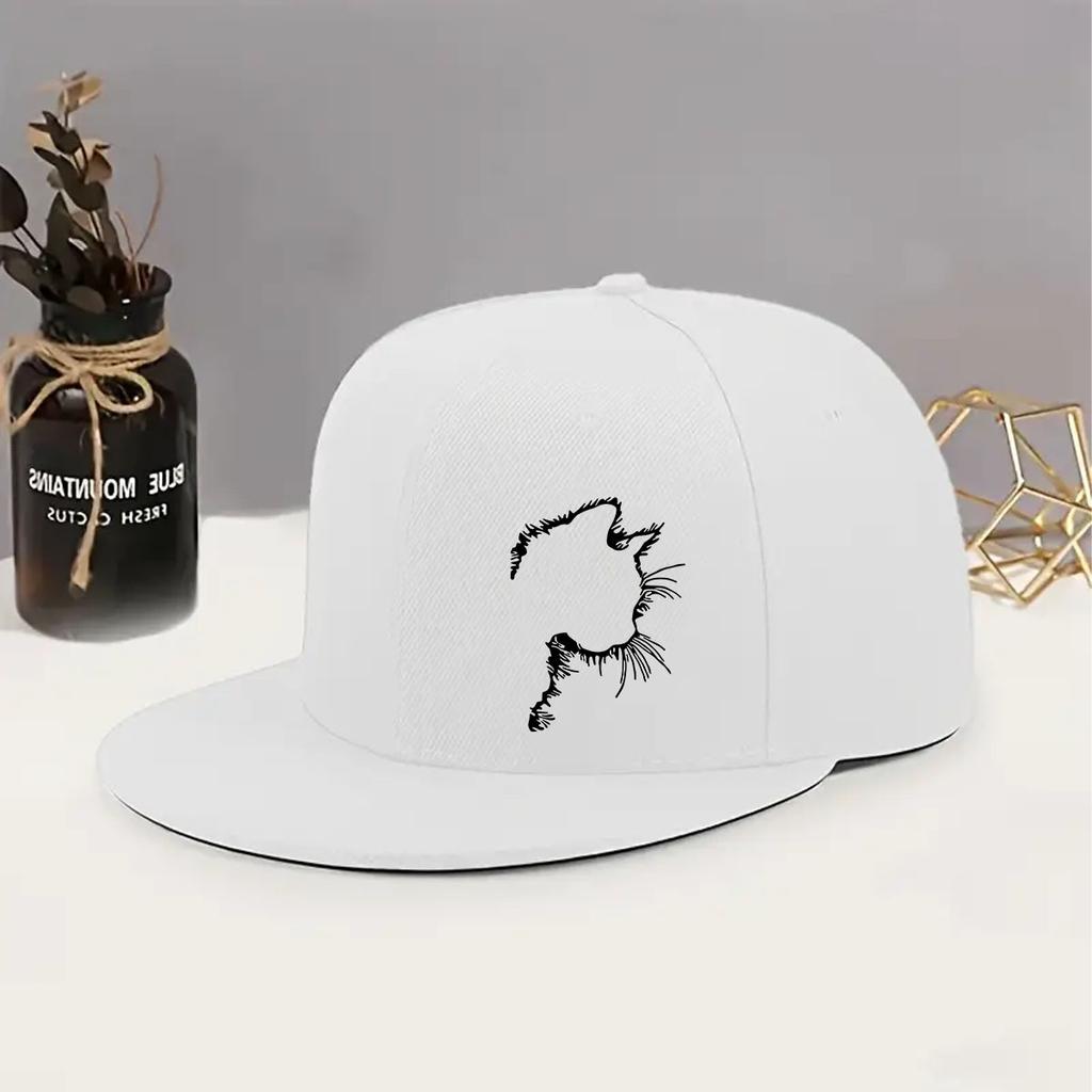 Simple Cat Print Design Flat Brim Hat Unisex Fashionable Outdoor Breathable Duck Bill Sports Hat