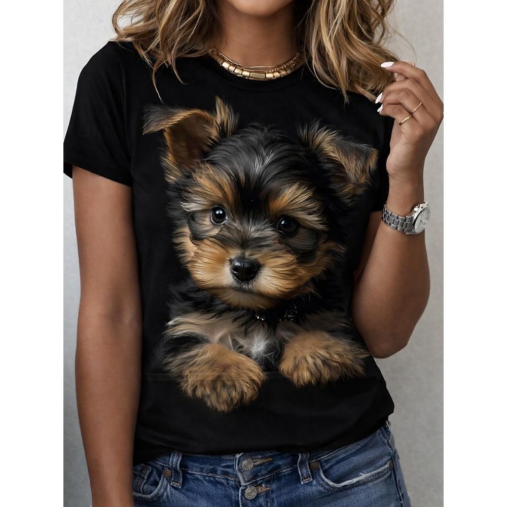Women's T Shirt Print Graphic Animal Dog Vintage Stylish Classic Short Sleeve Crew Neck V Neck Regular Tops Casual Daily