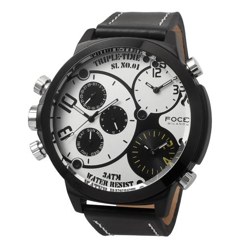 

[FOCE] FOCE Men s 55mm Big Dial Three-Time Zone Metal Watch FM7745L-WH FM7745L-WH