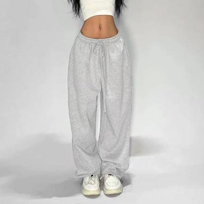 Women Sport Pants Loose Fit Solid Color Versatile Leisure Pants Elastic Waist Adjustable