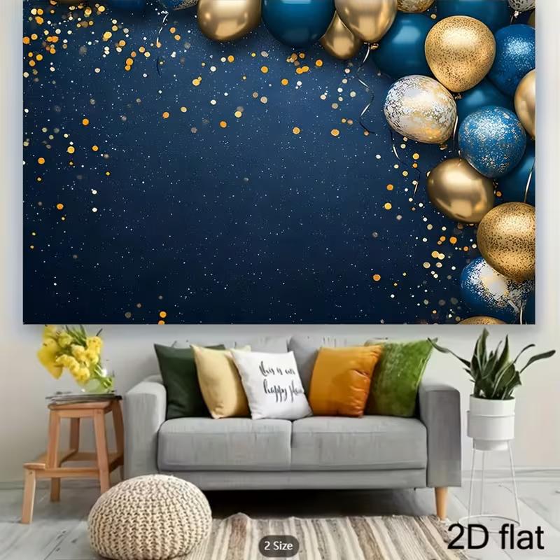 2D Elegant Blue Gold Confetti Background for Anniversary Photoshoot 47.2x31.5inch/120*80cm