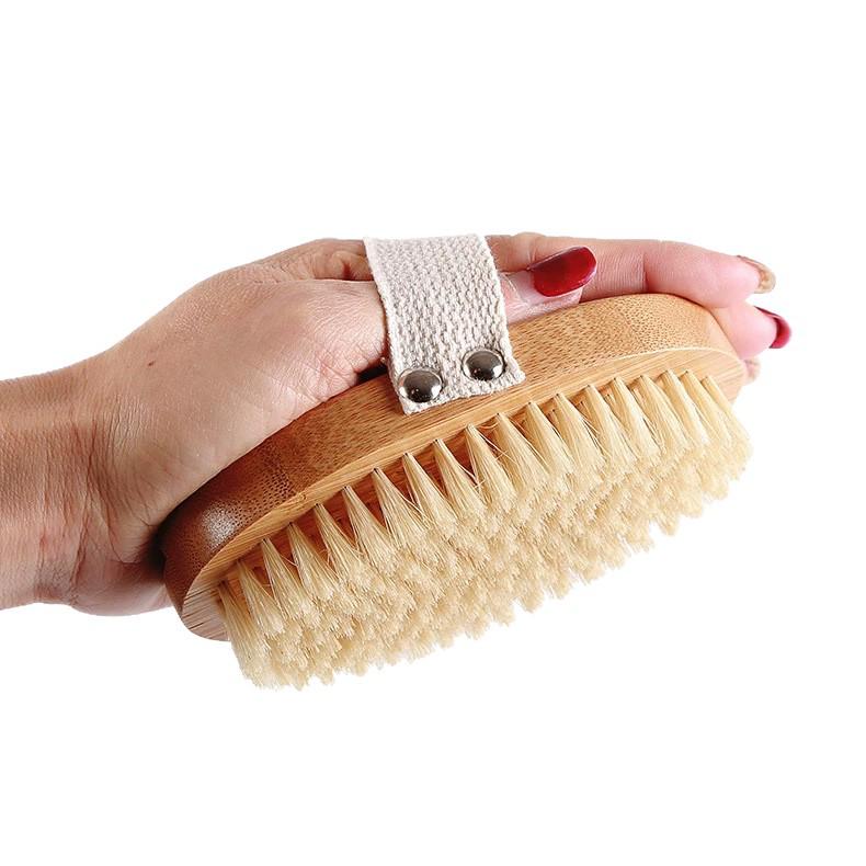Premium Bamboo Long-Handled Curved Boar Bristle Bath Brush & Detachable Back Scrubber