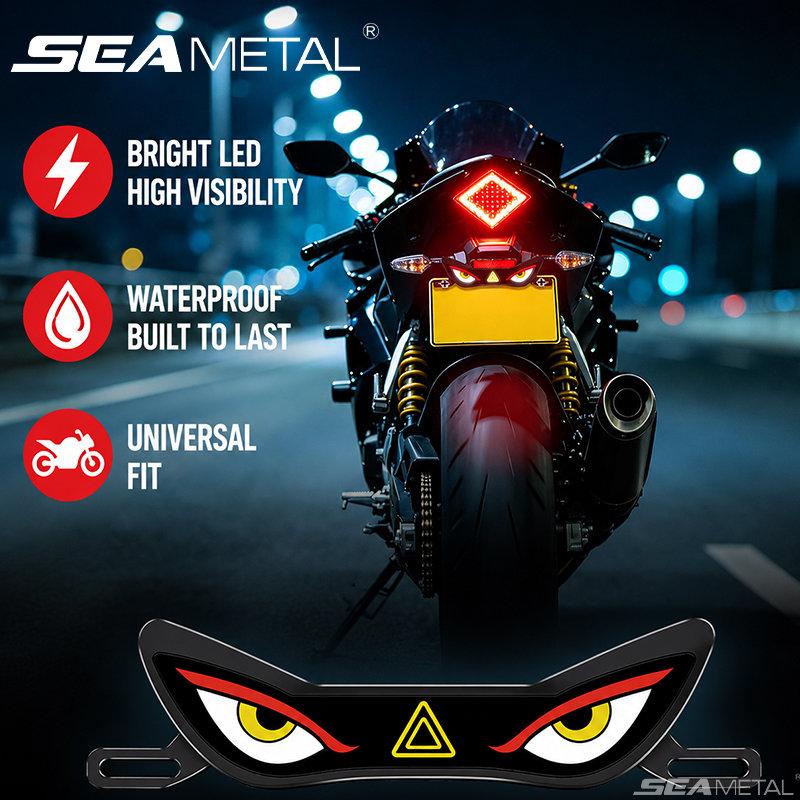 SEAMETAL LED-Motorradkennzeichenbeleuchtung „Dämonenauge“ Automatische Fahrrad-Rückleuchte mit Rückwärtsfahrwarnung Strobe