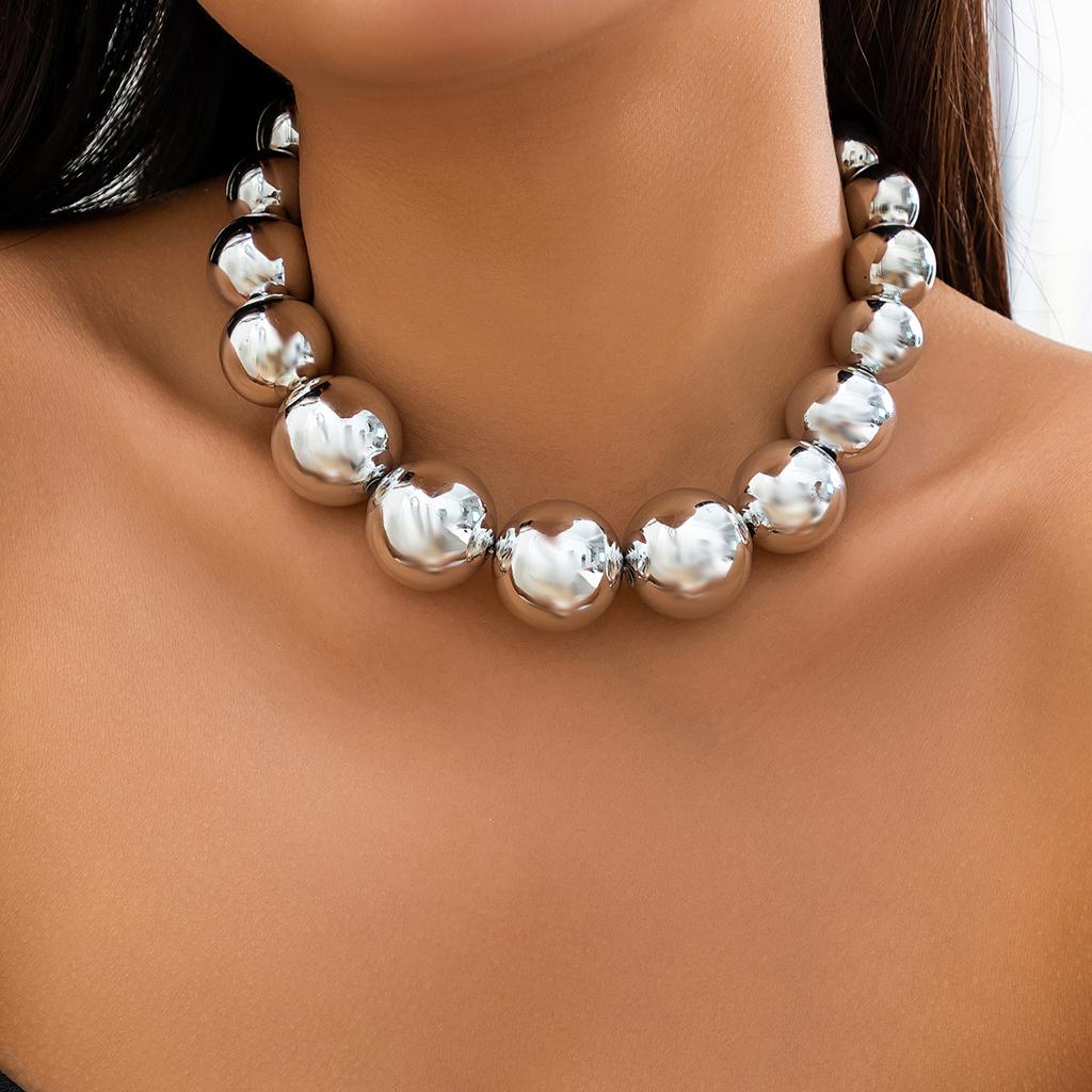 Exaggerated Goth Acrylic CCB Big Ball Bead Chain Necklace for Women Punk Chunky Heavy Short Choker Grunge Zircon Steampunk Men