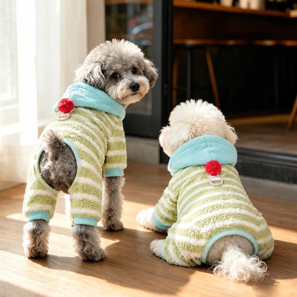 Striped Fleece Dog Hoodie Jumpsuit Warm Dog Winter Clothes Pet Four Legged Outfit Outdoor Play