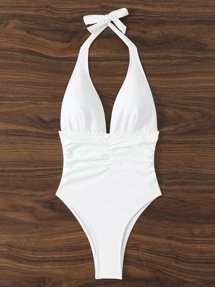 Halter Top Bathing Suit Woman Swimsuits One Piece Swimwear Women's 2026 Trend V Neck Beachwear Female Monokini Summer Bodysuit