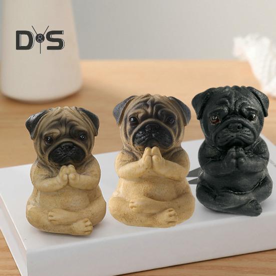 Meditating Dog Figurine Resin French Bulldog Statue Yoga Puppy Animal Sculpture Home Office Desktop Garden Decoration Ornament Festival Gift