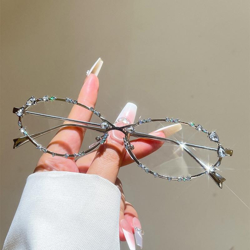 Oval frame set with diamonds, Millennium Spice Girl personalized sunglasses, high-end elegant plain women's sunglasses