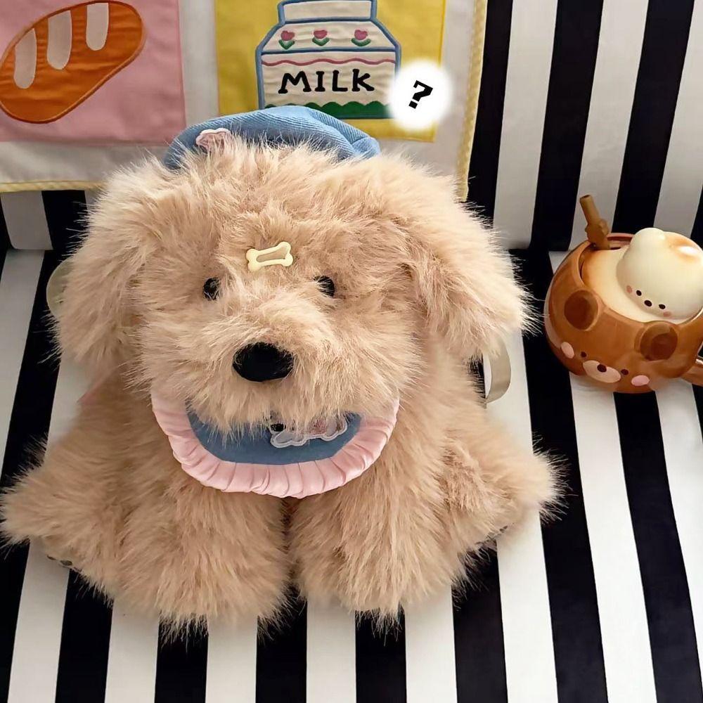Kawaii Dog Plush Doll Knapsack Fluffy Stuffed Animal School Bag Cute Puppy Plush Backpack  Girls