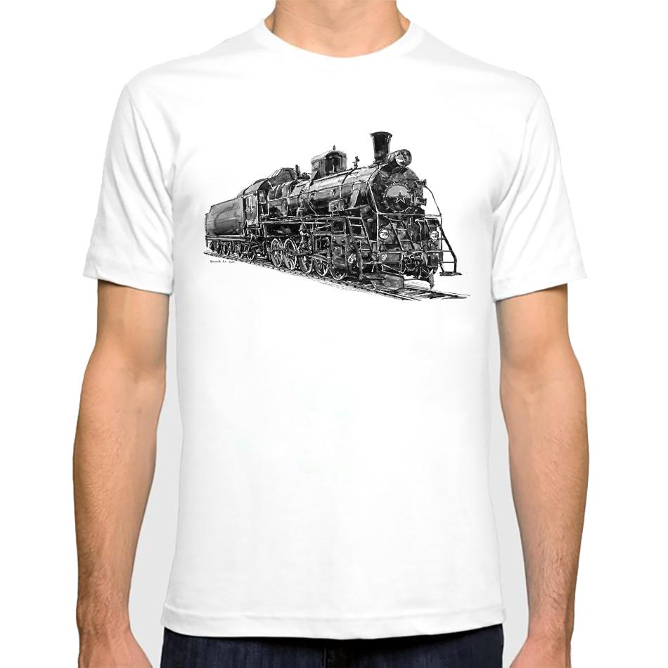 

Vintage Hot Sales Fashion poster Soviet Freight Steam locomotive Er series print Men TShirt Hipster Unisex street style Tshirts 4XL