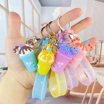 Creative Popular Simulation Ice Cream Milk Tea Cup Car Keychain Accessories Decoraion Ice Cream Cup Keychain Pendant