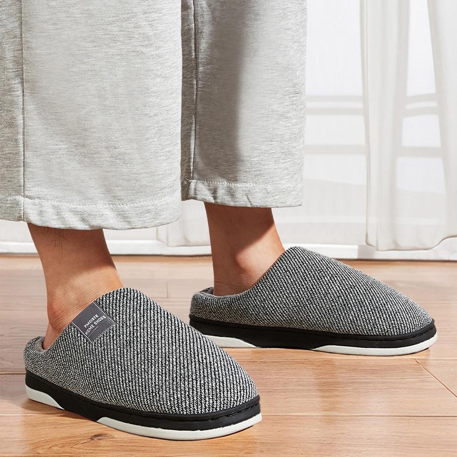 Men's Home Slippers 2024 Winter Warm Fuzzy Lined Male House Shoes Stripe Soft Memory Foam Non-slip Indoor Slipper Man Plus Size