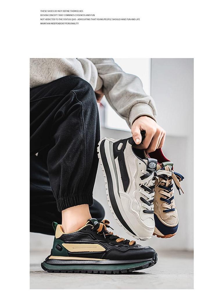 Men's Spring 2025 Breathable Casual White Sneakers, Non-Slip Soft Sole Trendy Dad Shoes