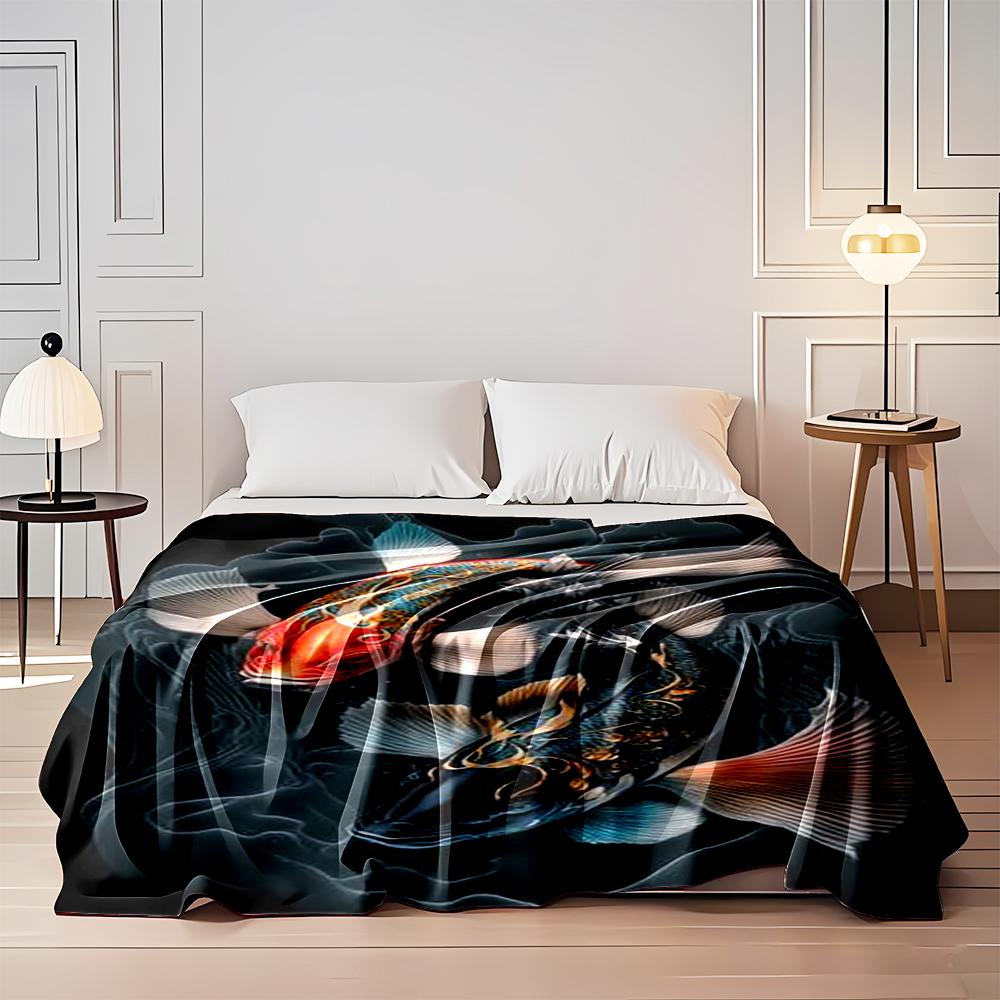 Koi Fish Yin-yang Design with Vibrant Colors. Flannel Blanket for Bedroom, Living Room, Sofa, and Nap Sofas.