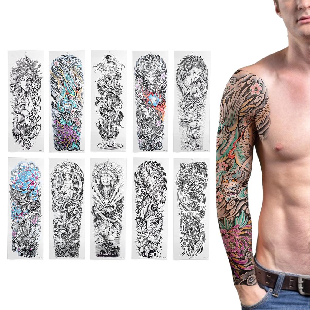 Lifelike Tattoo Stickers Fake Temporary Tattoo Large Full Arm Sticker Waterproof Tattoo Template 10pcs/Set
