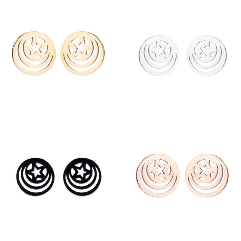 Elegant Geometric Asymmetrical Hollow Star Earrings - Stainless Steel Ear Studs for Versatile Fashion